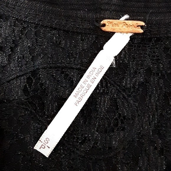 Free People Jennie Tee Black Crochet Trim Lace Up Long Sleeve Top Small Boho - Picture 8 of 10